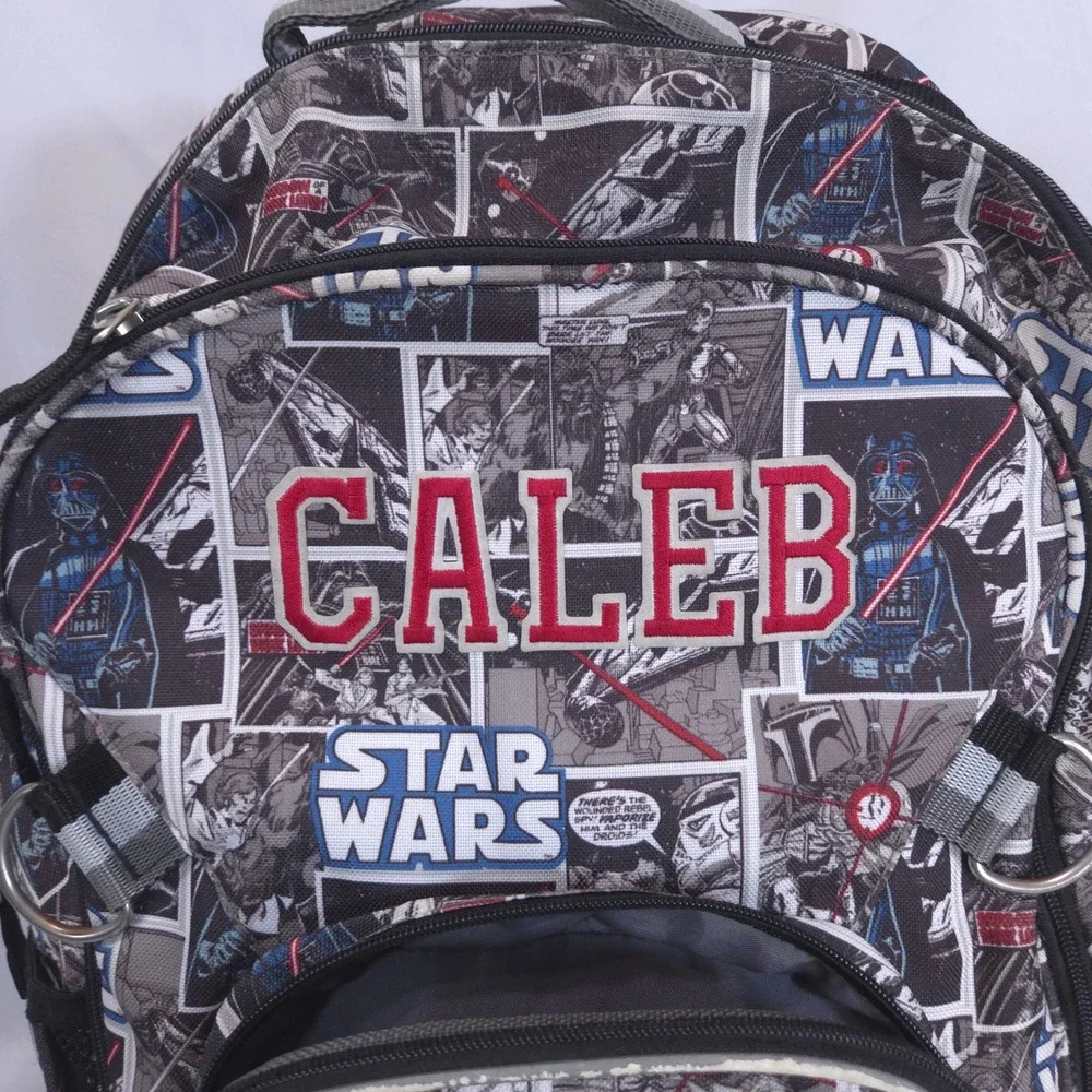 Pottery Barn Kids Star Wars Comic Print 17in Backpack Grey Caleb Personalized
